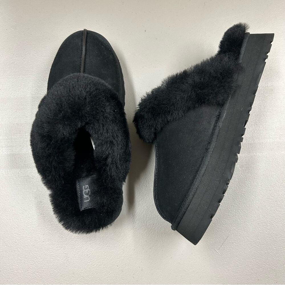UGG Disquette Clog Platform Slip On Shoes Slipper Suede Sheepskin Collar Size 9